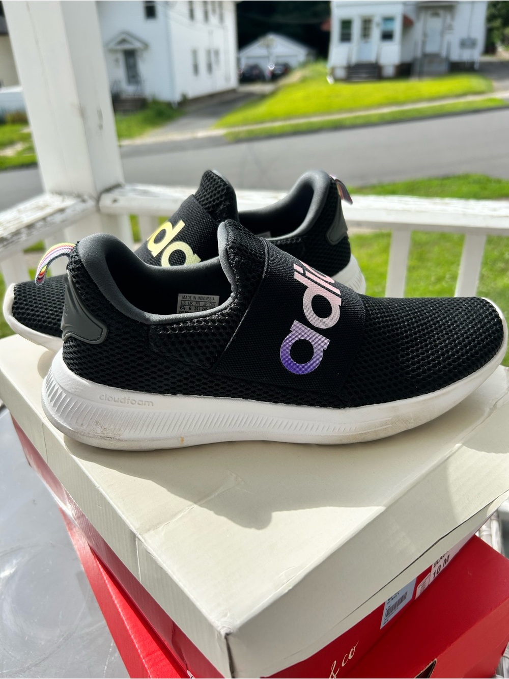 adidas Kids Slip-On Sneakers in Black with Iridescent Logo